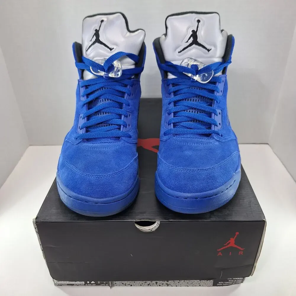 Air Jordan 5 Retro Mens 12 Blue Suede 136027-401 Basketball Shoes Sneakers